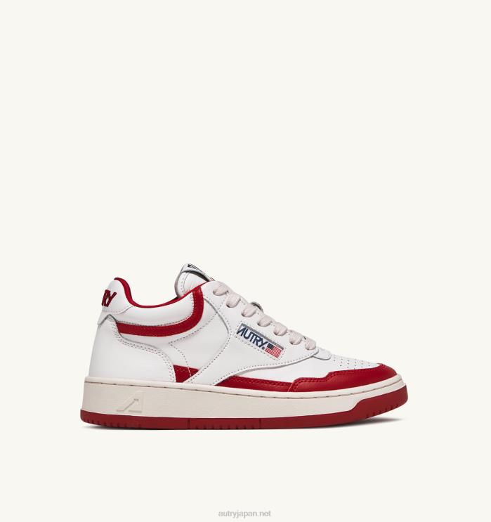 女性 F40RH263 Autry ホワイトとレッドのレザー オープン ミッド