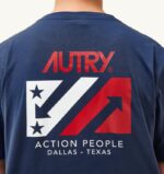 男性 F40RH109 Autry アイコニックなクルーネックTシャツ ブルー - 画像 (4)