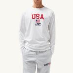 男性 F40RH119 Autry アイコニック ロゴ ロングスリーブ クルーネック Tシャツ ホワイト