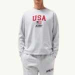 男性 F40RH121 Autry アイコニックロゴロングスリーブクルーネックTシャツ メランジグレー